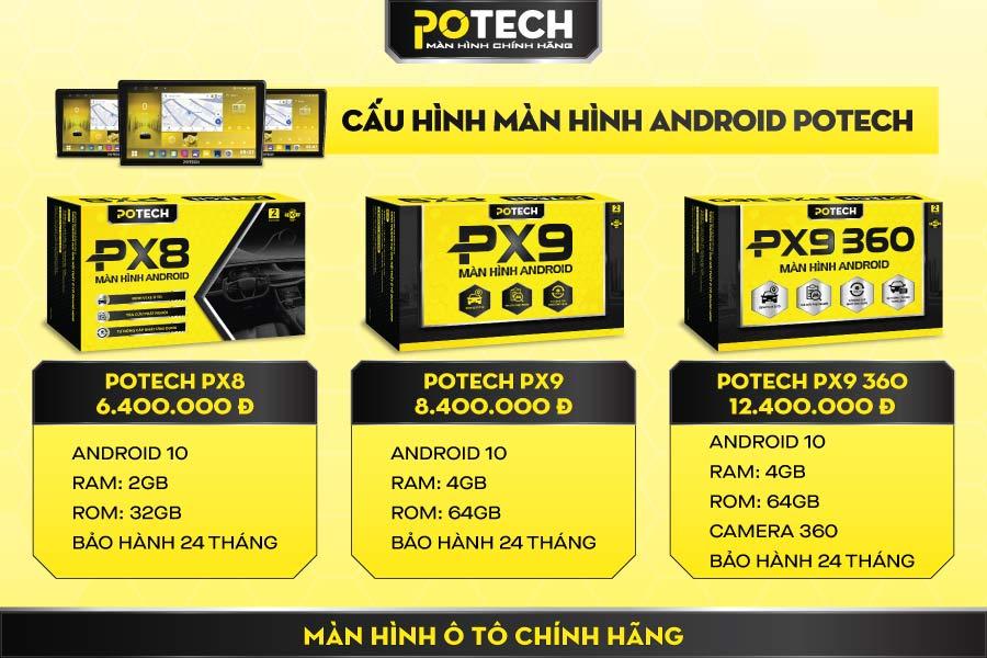 Cấu hình màn Android Potech: PX8, PX9, PX9 360